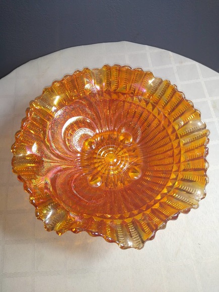 Imperial marigold scroll embossed carnival glass bowl - Picture 2 of 5